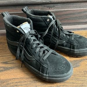 Custom Vans Winter Suede Sk8-Hi MTE All Black with Leopard Trim. Women's 9